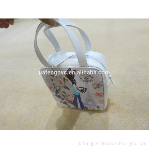 Newest white PU vanity bag with CMYK printing